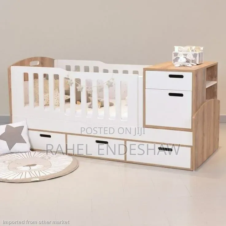 White Full Laminated Mdf Baby Bed